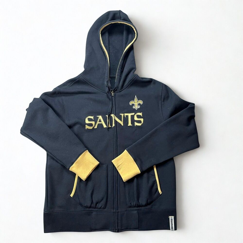 Reebok Hoodie Women XL New Orleans Saints NFL Full Zip Black Gold